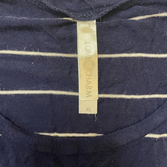 Love Charm size XL navy blue and whites striped open shoulder blouse - Picture 4 of 4